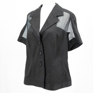 Escada Black Mesh Panel Structured Blazer Top Blouse Short Sleeve EU 46 XL